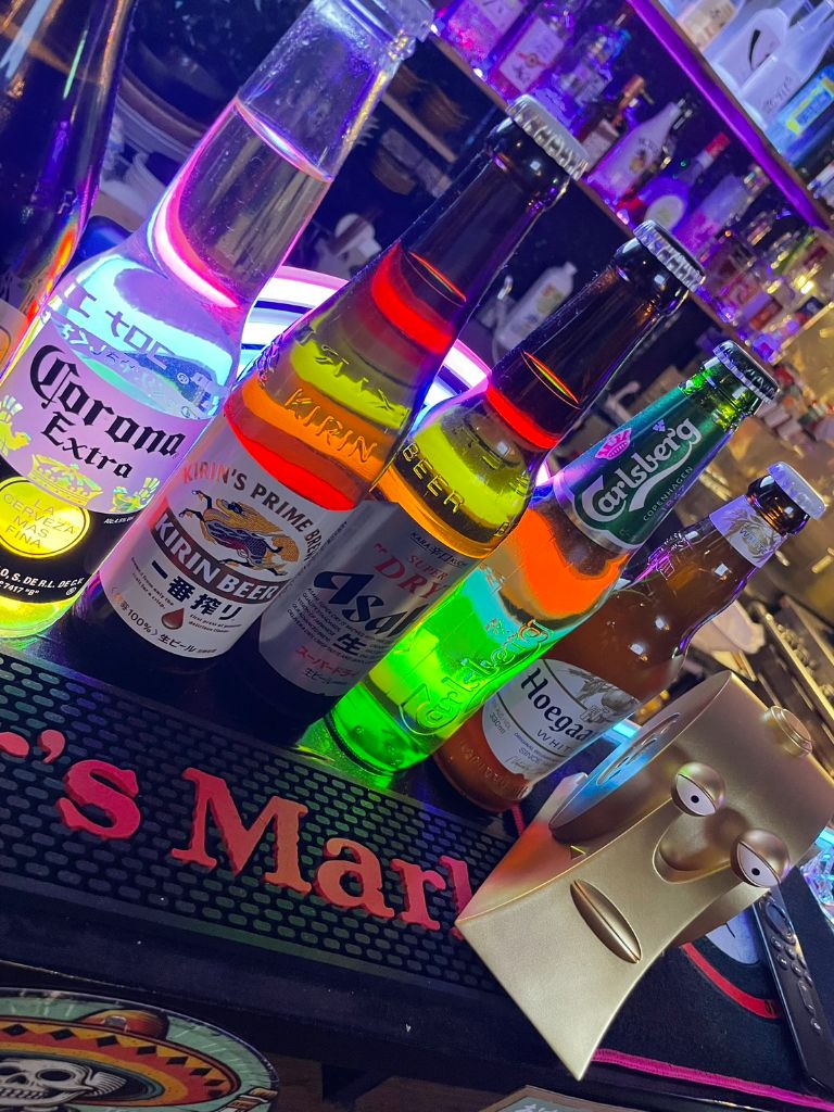Assorted beers on the counter